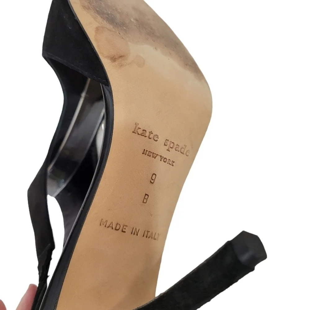 Kate Spade Black Suede T-Strap Open Stiletto Heels